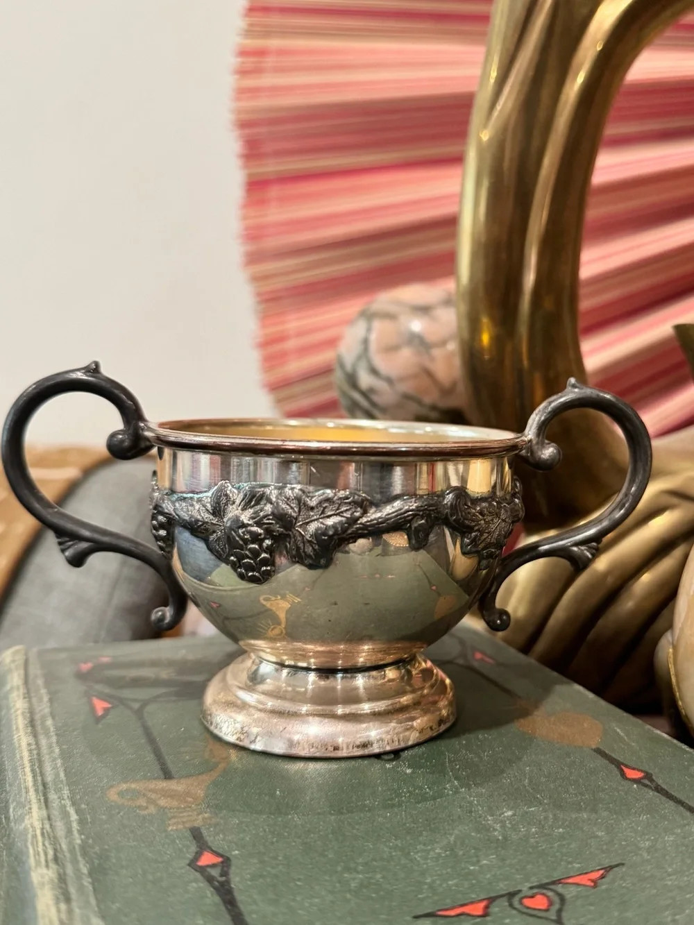 Antique silver plate grape design sugar bowl candle holder - Picture 4 of 10